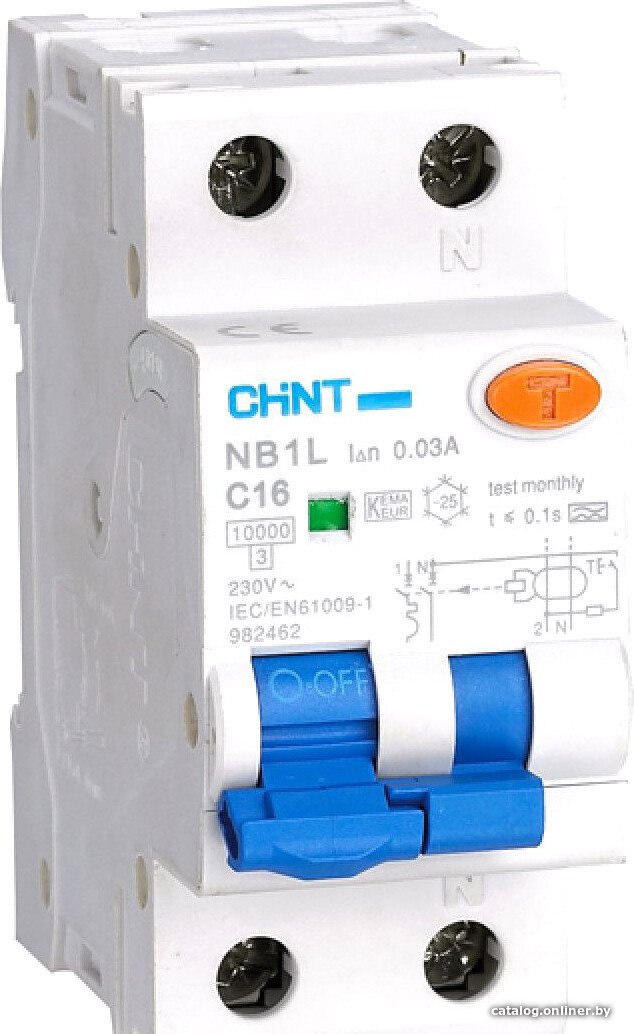 Дифференциальный автомат Chint NB1L 1P+N B 10А 30мА тип AC 10кА 203097