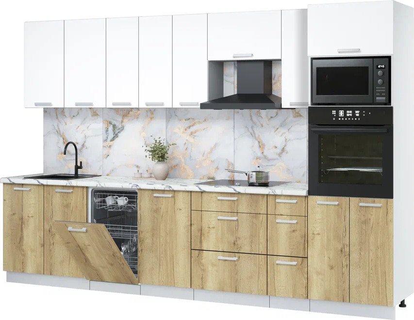 

Готовая кухня Интерлиния Мила Лайт 3.2-ПМ3 (белый платинум/дуб золотой/белый гранит)