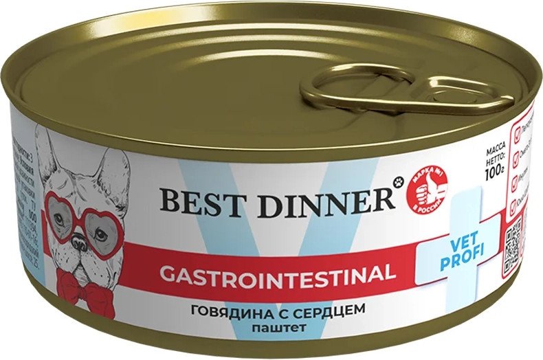 

Консервированный корм для собак Best Dinner Vet Profi Gastrointestinal Exclusive Говядина с сердцем (100 г)