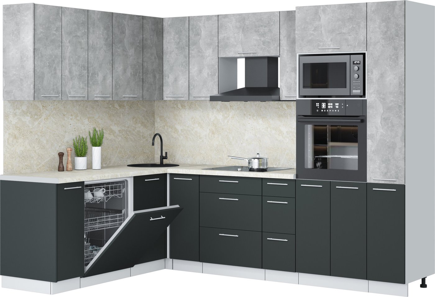 

Готовая кухня Интерлиния Мила Лайт 1.896х2.68 (бетон/антрацит/опал светлый)