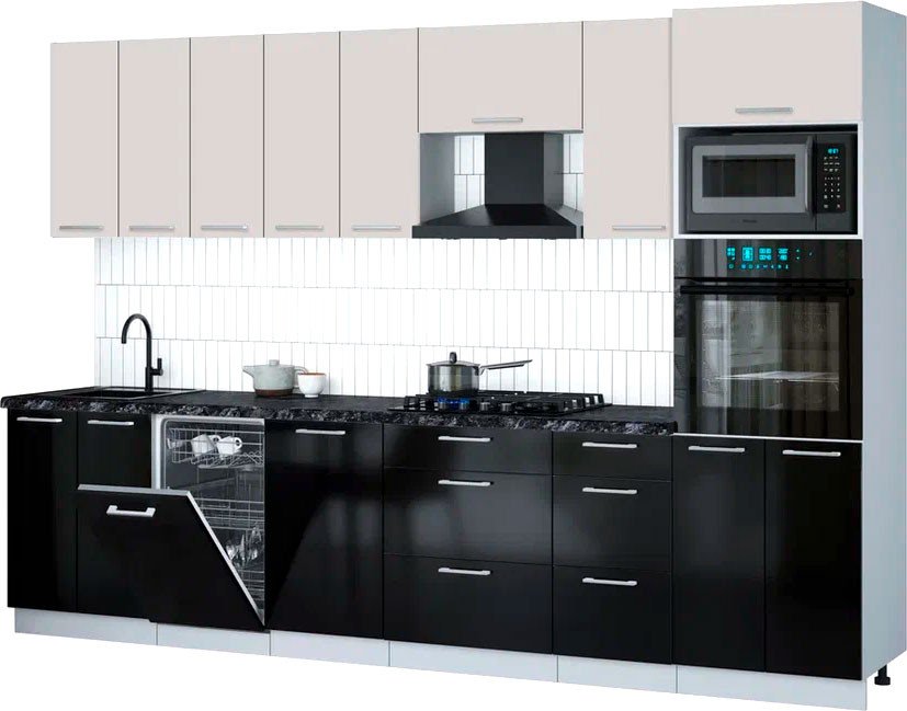 

Готовая кухня Интерлиния Мила Gloss 3.1-ПМ3 (черный глянец/кашемир/кастилло темный)