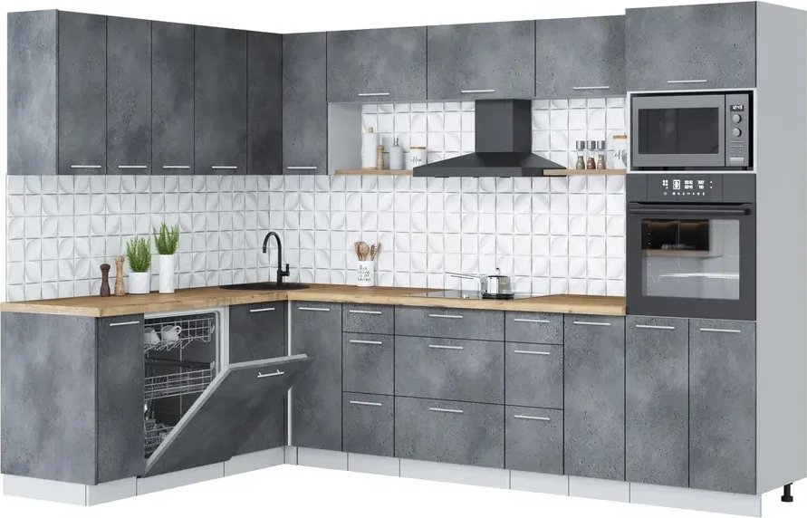 

Готовая кухня Интерлиния Мила Лайт 1.896х2.98-2 (бетон портленд/бетон портленд/дуб бунратти)