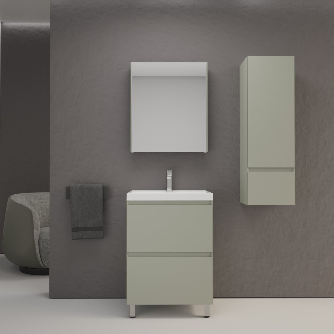 

Symbolite Тумба под умывальник Манхэттен 60 Plus 2 ящика + Asti 60x45 (олива)