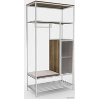 Стеллаж Hype Mebel Босс 120x200 (белый/дуб галифакс олово/велюр серый)