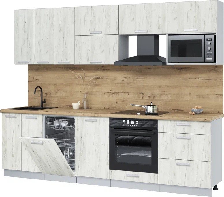 

Готовая кухня Интерлиния Мила Лайт 2.7-ПМ4 (дуб белый/дуб белый/дуб бунратти)