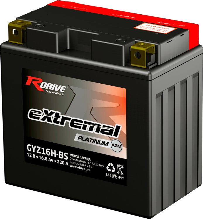 Мотоциклетный аккумулятор RDrive eXtremal Platinum GYZ16H-BS (16 А·ч)