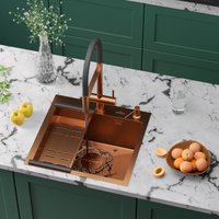 Кухонная мойка Roxen Simple 560220-50BR-GR бронза/текстурная PVD покрытие (с коландером и дозатором)