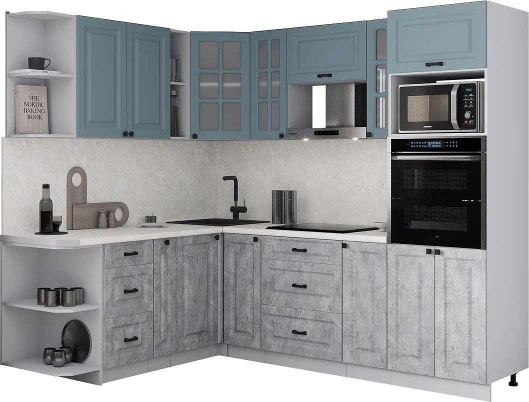 

Готовая кухня Интерлиния Мила Деко 1.88x2.4 LV (керамика/океан/опал светлый)