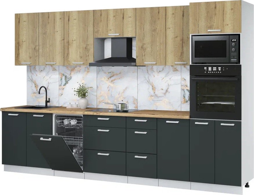 

Готовая кухня Интерлиния Мила Лайт 3.25-ПМ3 (дуб золотой/антрацит/дуб бунратти)