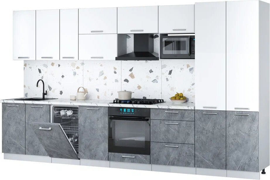 

Готовая кухня Интерлиния Мила Gloss 3.7-ПМ4 (керамика/белый/белый гранит)