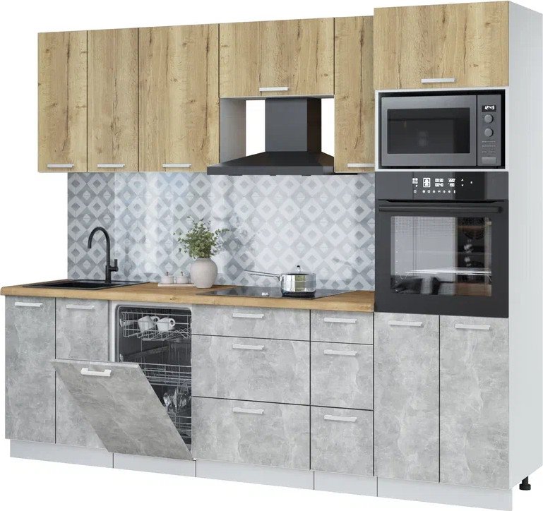 

Готовая кухня Интерлиния Мила Лайт 2.55-ПМ3 (дуб золотой/бетон/дуб бунратти)