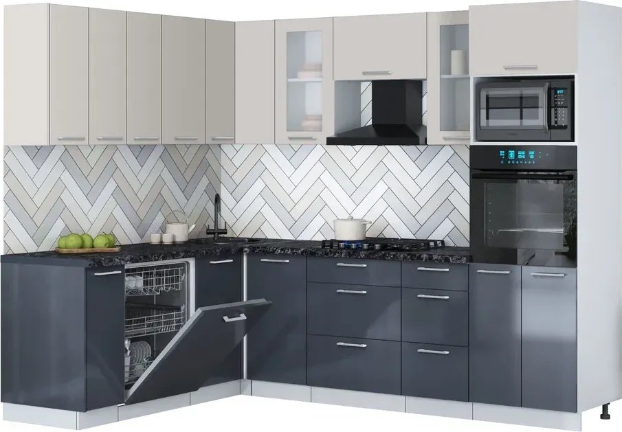 

Готовая кухня Интерлиния Мила Gloss 1.896х2.58 (асфальт глянец/кашемир/кастилло темный)