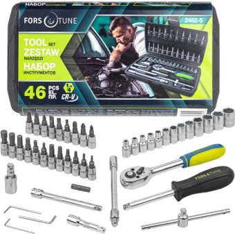Набор трещотка с головками и битами FORSandTUNE 2462-5 (46 предметов)
