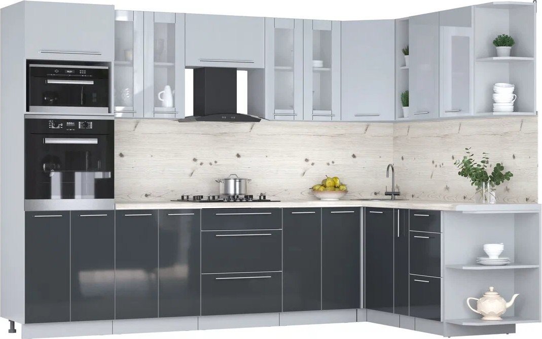 

Готовая кухня Интерлиния Мила Пластик 1.88x3.0 PR (туманный глянец/антрацит/бискайская сосна)