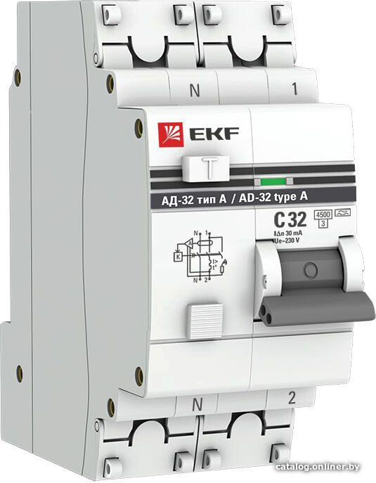 Дифференциальный автомат EKF PROxima АД-32 1P+N 32А30мА DA32-32-30-a-pro
