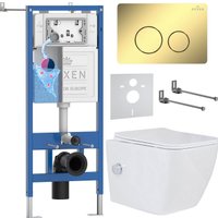 Унитаз подвесной Roxen Cube Tornado Bidet в комплекте с инсталляцией StounFix Dual Fresh 6 в 1 868472 (кнопка: золото глянцевая)