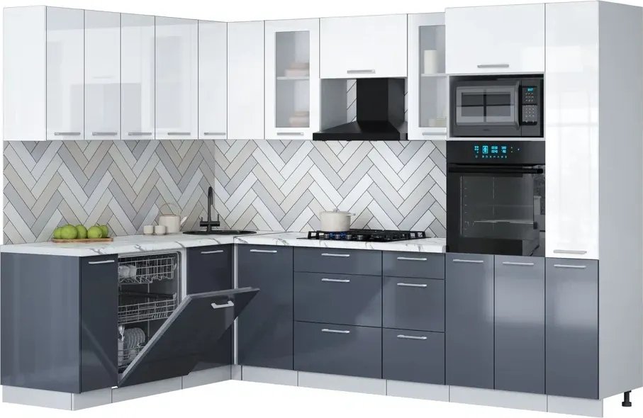 

Готовая кухня Интерлиния Мила Gloss 1.896х2.88 (асфальт глянец/белый глянец/белый гранит)