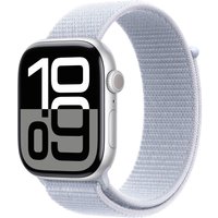 Умные часы Apple Watch Series 10 46 мм (алюминиевый корпус, серебристый/голубой, нейлоновый ремешок)