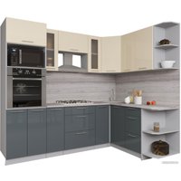Готовая кухня Интерлиния Мила Gloss 1.68x2.4 правая (ваниль-асфальт)