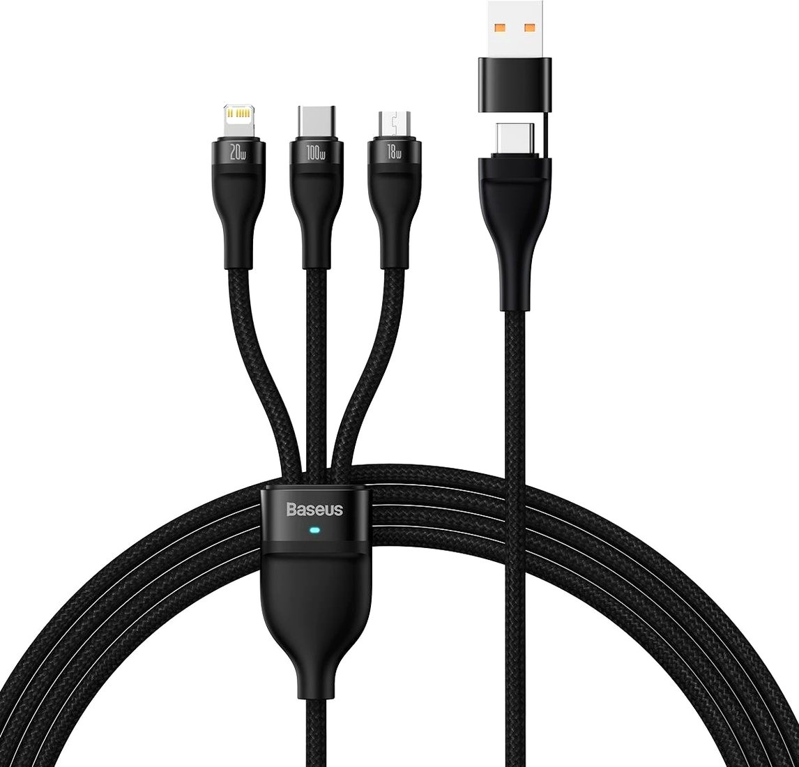 

Кабель Baseus CASS030101 USB-C/A - USB-C, microUSB, Lightning (1.2 м, черный)