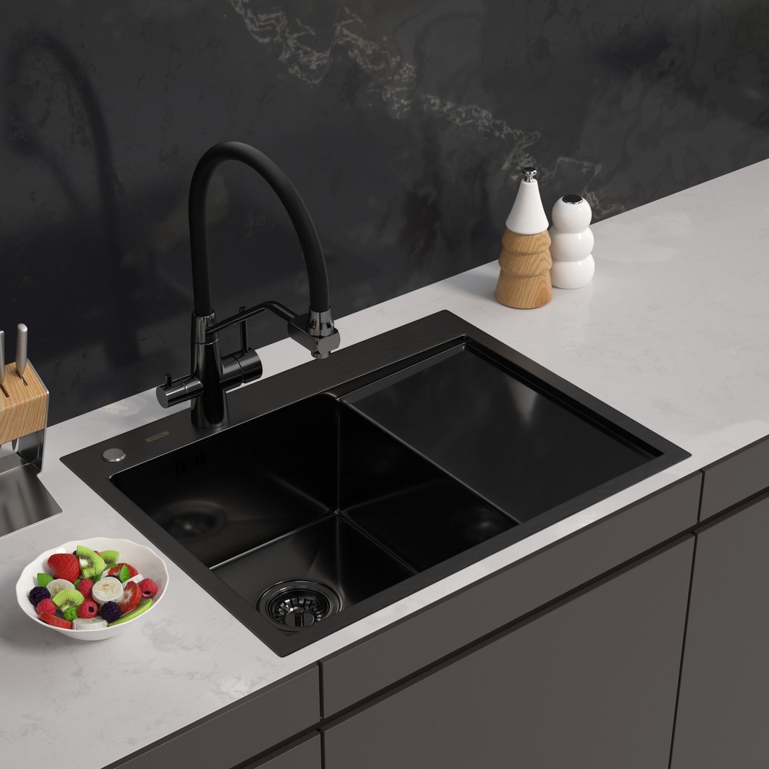 Кухонная мойка ARFEKA ECO AR 650*500 L BLACK PVD NANO