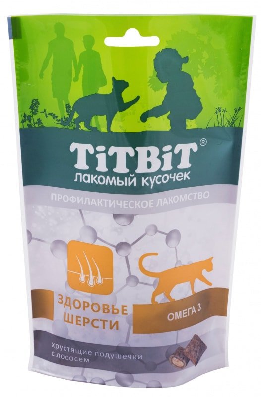 

Лакомство для кошек TiTBiT Хрустящие подушечки с лососем для здоровья шерсти 60 г