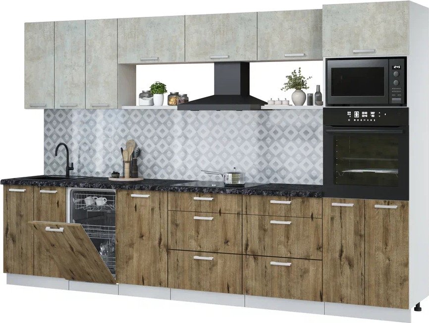 

Готовая кухня Интерлиния Мила Лайт 3.3-ПМ3 (бетон лайт/дуб веллингтон/кастилло темный)