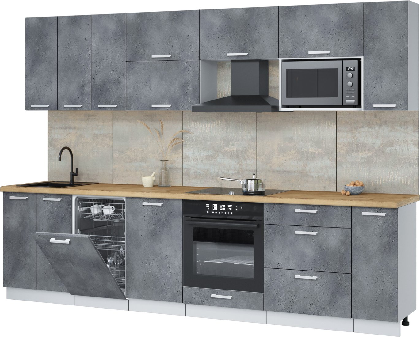 

Готовая кухня Интерлиния Мила Лайт 3.0-ПМ4 (бетон портленд/бетон портленд/дуб бунратти)