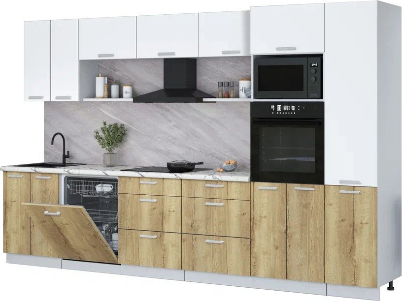 

Готовая кухня Интерлиния Мила Лайт 3.4-ПМ1 (белый платинум/дуб золотой/белый гранит)