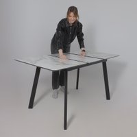 Кухонный стол Lepremo AV 1209 HPL+МДФ раздвижной 1200-1600x800 (виктори натуральный/черный)