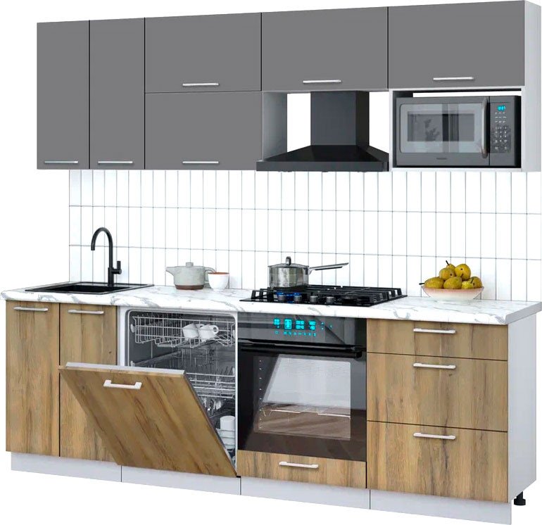 

Готовая кухня Интерлиния Мила Gloss 2.4-ПМ2 (дуб вотан/серый/белый гранит)