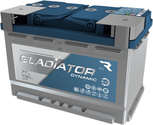 

Автомобильный аккумулятор Gladiator Dynamic 77 R+ (77 А·ч)