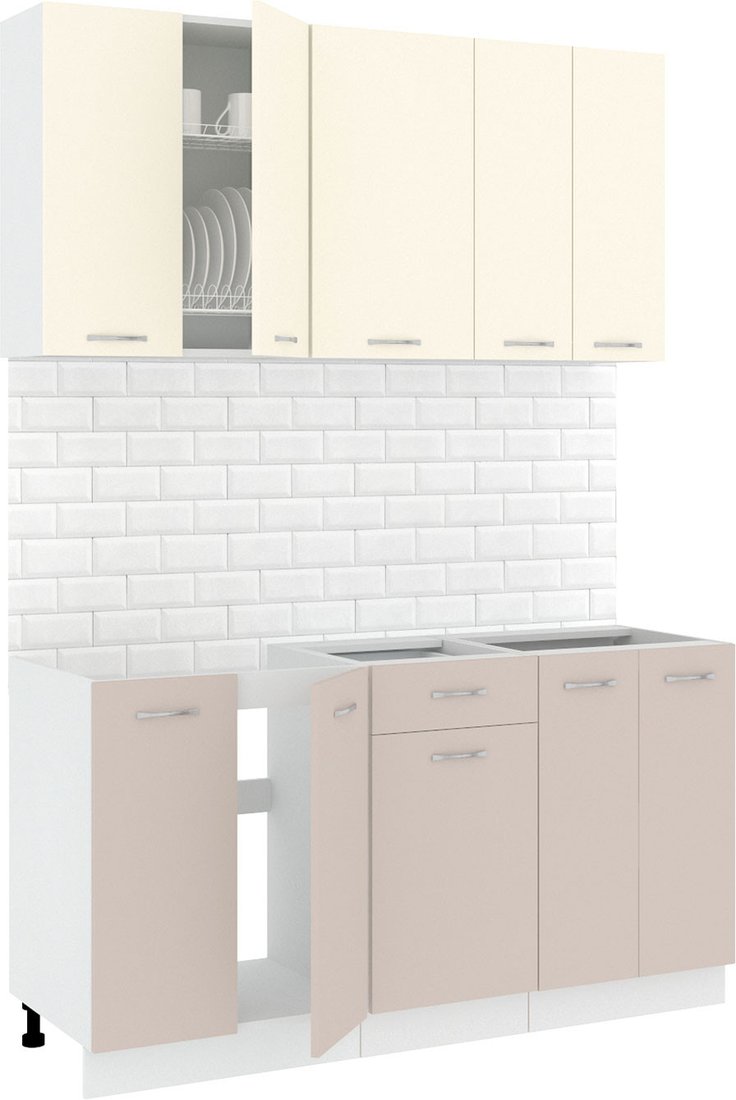 

Готовая кухня Кортекс-мебель Корнелия Лира-лайт 1.5м без столешницы (крем/капучино)