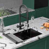 Кухонная мойка Roxen Uno 560210-54B-V графит/текстурная PVD покрытие (с ролл-матом и дозатором)