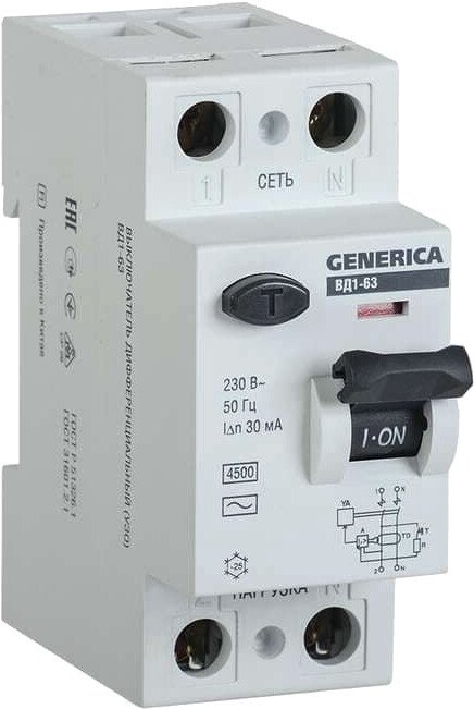 

Устройство защитного отключения IEK ВД1-63 32А 30мА тип AC 2п MDV15-2-032-030