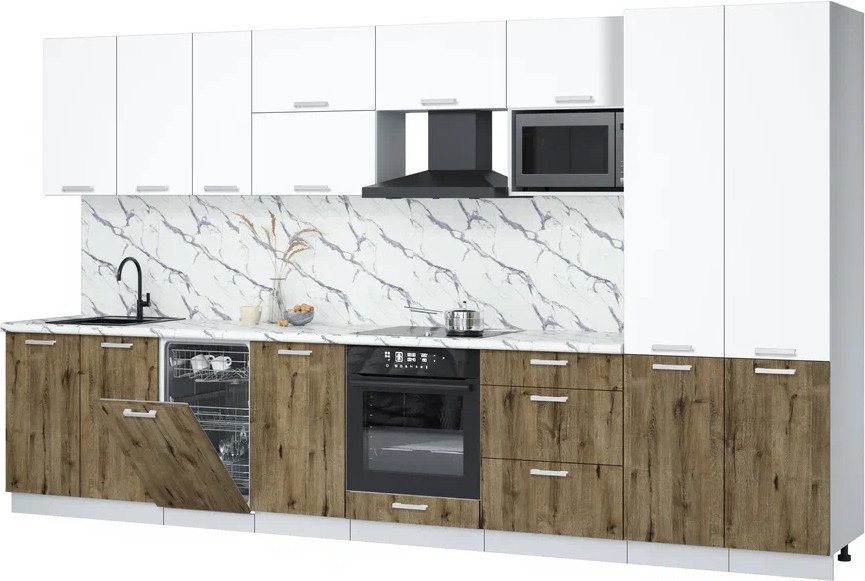 

Готовая кухня Интерлиния Мила Лайт 3.7-ПМ4 (белый платинум/дуб веллингтон/белый гранит)