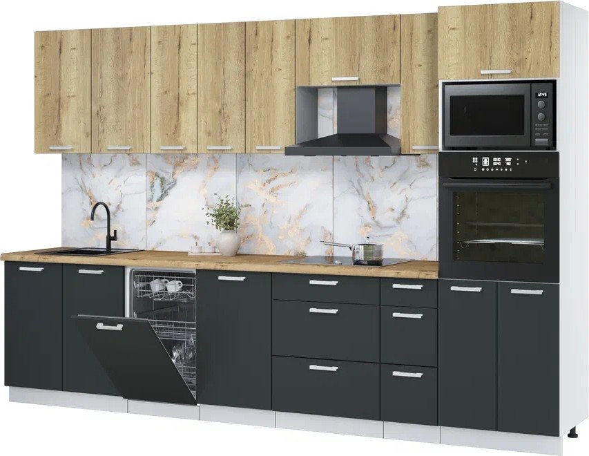 

Готовая кухня Интерлиния Мила Лайт 3.2-ПМ3 (дуб золотой/антрацит/дуб бунратти)