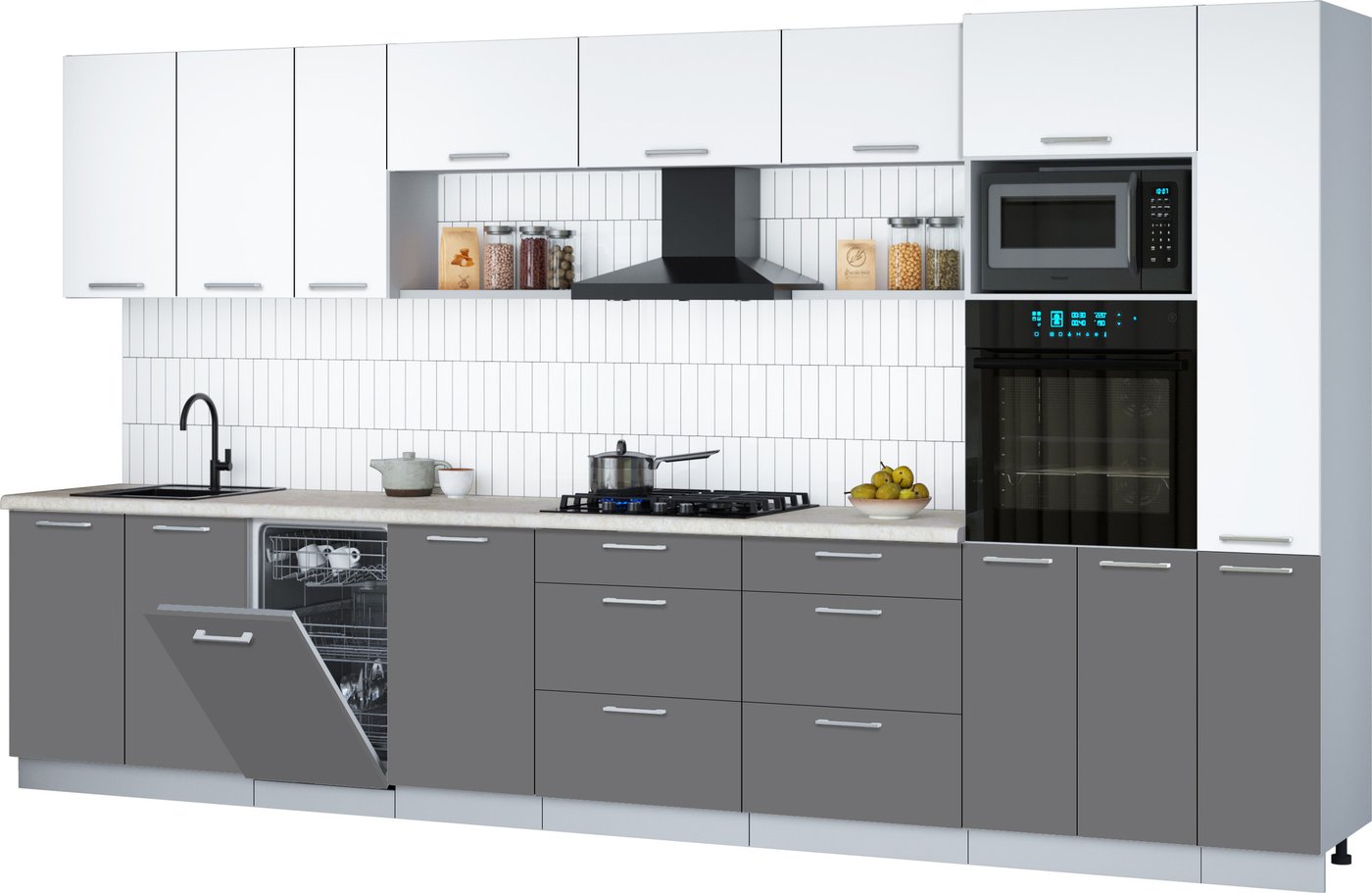 

Готовая кухня Интерлиния Мила Gloss 3.8-ПМ3 (серый/белый/опал светлый)