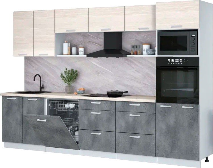 

Готовая кухня Интерлиния Мила Лайт 3.2-ПМ1 (вудлайн кремовый/бетон портленд/бискайская сосна)