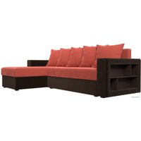 Угловой диван Лига диванов Дубай лайт левый (микровельвет коралловый/коричневый)