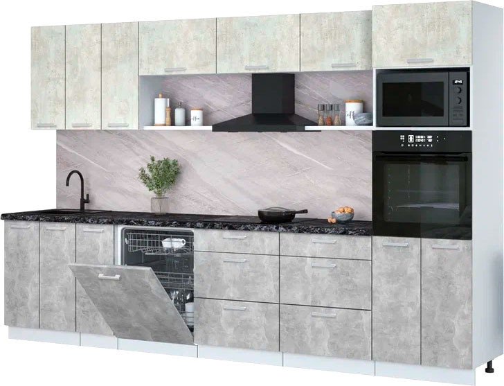 

Готовая кухня Интерлиния Мила Лайт 3.3-ПМ1-2 (бетон лайт/бетон/кастилло темный)