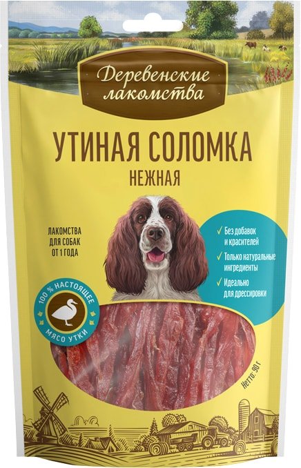 

Лакомство для собак Деревенские лакомства Утиная соломка нежная 90 г