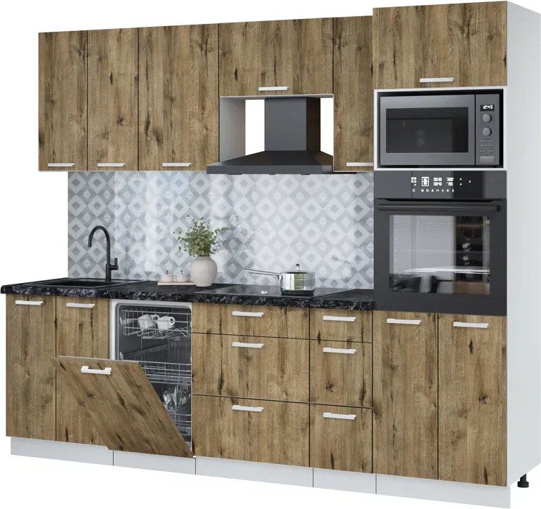 

Готовая кухня Интерлиния Мила Лайт 2.55-ПМ3 ( дуб веллингтон/дуб веллингтон/кастилло темный)