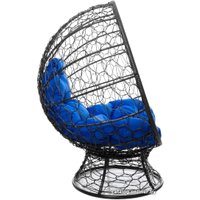 Кресло M-Group Кокос на подставке 11590410 (черный ротанг/синяя подушка)