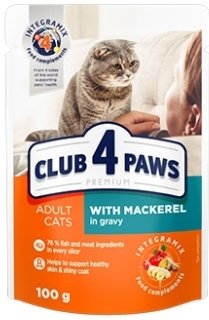 Пресервы Club 4 Paws Для взрослых кошек с маркелью в соусе 0.1 кг