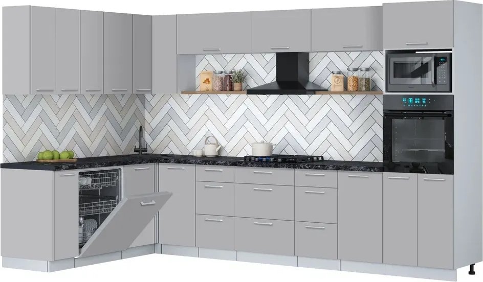 

Готовая кухня Интерлиния Мила Gloss 1.896х3.38-2 (грей/грей/кастилло темный)