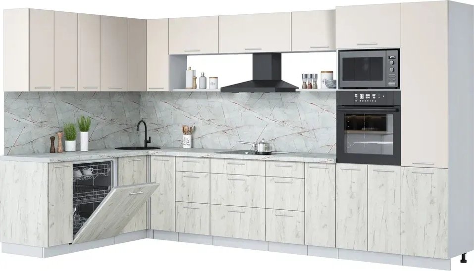 

Готовая кухня Интерлиния Мила Лайт 1.896х3.58 (персидский жемчуг/дуб белый/серый каспий)