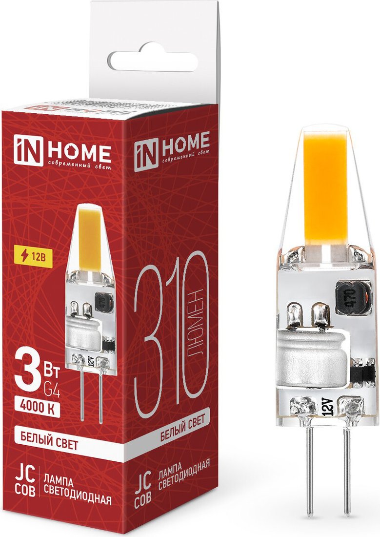 Светодиодная лампочка In Home LED-JC-COB 3 Вт 12В G4 4000К 310 Лм