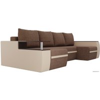 П-образный диван Лига диванов Майами 103059 (рогожка/экокожа, коричневый/бежевый)