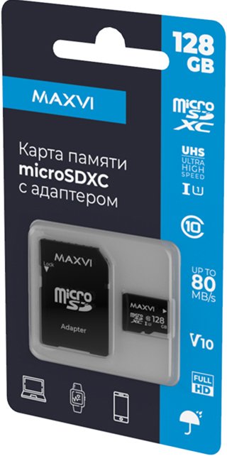 

Карта памяти Maxvi microSDXC 128GB MSD128GBC10V10 (с адаптером)